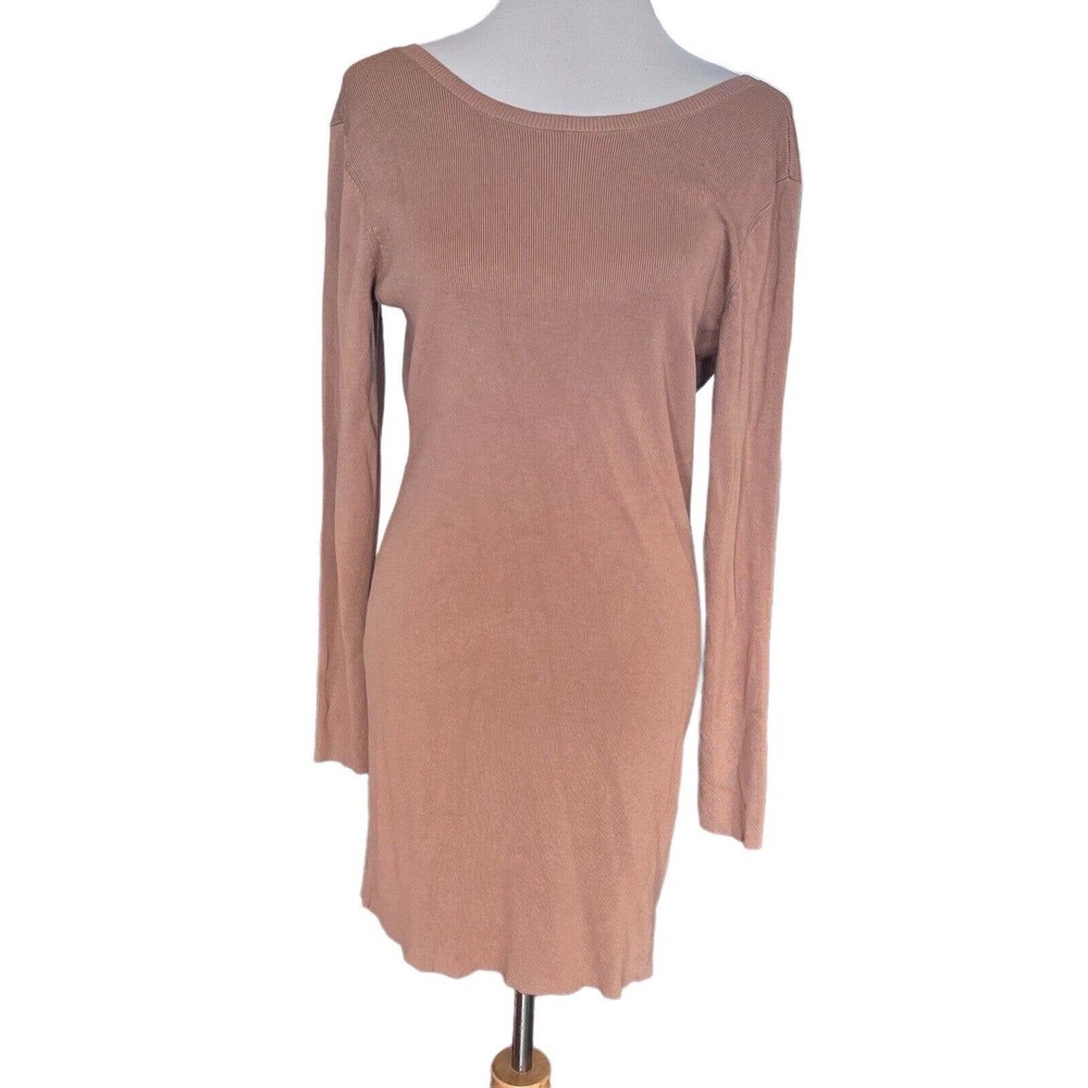 Open Edit New Long Sleeve Knit Beige Open Back Dress Large
